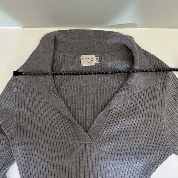 Dreamers by Debut Gray Ribbed Collard Knit Dress with small slit size M/L - Picture 6 of 12